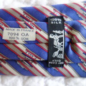 (c)	HERMES Made in France Blue, Tan, Red Ships Silk Tie - #7094 OA